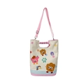 Canvas kids crossbody bag with lucky cartoon bears and pink adjustable straps - Bread Bear Style