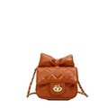 Mini girls crossbody bag with brown quilted leather, bow accent and gold chain strap - Tan