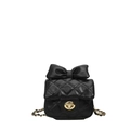Quilted black mini shoulder bag with leather bow and gold chain strap for kids - Black