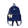 Navy blue school backpack with side pockets and a white puppy pendant charm - Navy Blue