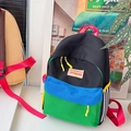 Sac à dos enfant color-block noir, bleu, vert et jaune avec détails rayés sur les côtés - Noir