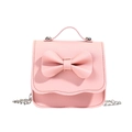 Pink mini crossbody bag for girls with cute bow decoration and silver metal chain strap - Pink