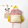 Schulrucksack für Mädchen in Rosa und Gelb mit süßem Katzenanhänger und NIF-Logo - Groß / Rosa