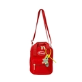 Mini red canvas crossbody bag for kids with colorful charms and adjustable strap - Red