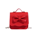 Red mini crossbody bag for girls with large bow detail and silver chain strap - Red