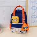 Mochila infantil azul y naranja con diseño de avión y bonito monedero de panda - Azul Marino