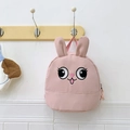 Mochila infantil de conejo rosa con orejas 3D y bordado facial dulce para niñas - Rosa
