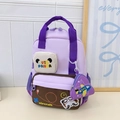 Mochila infantil morada con panda lindo, colgante de avión y estampados - Morado
