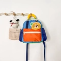 Toddler backpack with vibrant color-block design and cute yellow lion charm - Small / Blue
