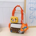Cute panda airplane backpack for toddlers in beige and orange colorway with pouch - Off White