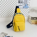 Vibrant yellow kids canvas crossbody chest bag featuring dark blue DUDU print and strap - Large / Yellow
