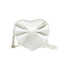 White heart-shaped girl's crossbody bag with sweet bow and pearl chain strap - Off White