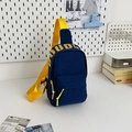 Navy blue canvas kids chest bag with contrasting yellow shoulder strap and zipper pulls - Large / Blue