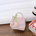 Pink girl's tweed flower handbag with pearl handle, tulip decor and gold chain strap - Pink Tulip