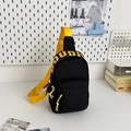 Kids black nylon crossbody chest bag with stylish yellow letter straps for travel - Large / Black
