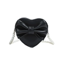 Sweet black heart-shaped girls shoulder bag with large bow and pearl chain strap - Black