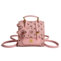 Rosa Mini-Rucksack im britischen Stil mit Katzen-Schleifen-Print und Hundeanhänger - Dunkelrosa Mit Anhänger
