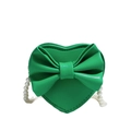 Green heart-shaped girls' mini bag with large bow and elegant pearl chain strap - Green