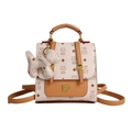 Mini zaino beige da donna con motivo monogramma e ciondolo a forma di cane bianco - Beige Con Pendente