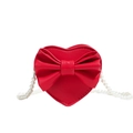 Cute red heart-shaped girls shoulder bag with bow and white pearl chain strap - Red