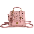 Zaino rosa da donna con stampa monogramma all-over e simpatico ciondolo a cane - Rosa Scuro Con Ciondolo