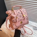 Sac à dos rose style collège britannique avec imprimés nœuds et pendentif chiot - Rose Foncé Sac Seul