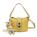 Yellow girls mini woven handbag with cute pearl doll charm and silver twist lock - Yellow with Pendant