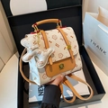 Mini sac à dos style British crème avec imprimé chat et nœud et détails en cuir brun - Sac beige seul