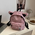 Mochila infantil con estampado de leopardo rosa, orejas de animales y detalle de garra - Leopardo Rosa