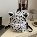 Mochila blanca para niños con huellas negras y detalles de orejas lindas - Huellas Negras