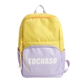 Kids backpack in yellow and purple color block design with large letter logo - Large / Fluorescent Green