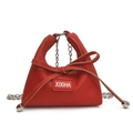 Mini red triangle crossbody bag for girls with decorative bow and silver chain strap - Red