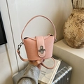 Chic pink woven and leather bucket bag with silver metal lock and adjustable shoulder strap - Pink (Bag Only)