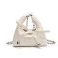 White mini chain bag for girls with bow knot detail and XIXIHA metal logo patch - White