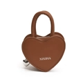 Braune herzförmige Mini-Schultertasche mit Griff und Herzanhänger für Kinder - Braun
