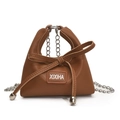 Mini brown girl's handbag with leather bow detail and silver chain strap accessory - Brown