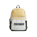 Kids color-block backpack in beige and yellow with letter print and bear charm - Small / Gray