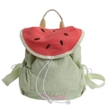 Cute watermelon school backpack for girls with red embroidery and green straps - Watermelon / Large