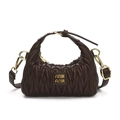 Bolso hobo plisado marrón oscuro para niñas con hebilla dorada y parche de cuero - Marrón