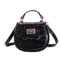 Minibolso bandolera negro para niña textura cocodrilo con placa de metal dorado - Negro