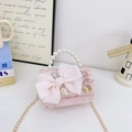 Mini sac princesse en tweed rose avec grand nœud et poignée en perles pour filles - Dentelle rose