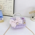 Mini sac en tweed violet avec nœud en maille rose et poignée en perles pour filles - Dentelle Violette