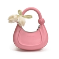 Pink crescent handbag for kids with flower charm and HOUJN brand logo detail - Rose Red