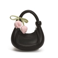 Kids black moon bag with HOUJN logo and decorative flower charm pendant - Black