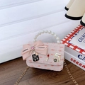 Pink mini crossbody bag for girls with pearl handle and camellia charms decoration - Pink Lipstick Style