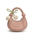 Light pink crescent-shaped kids handbag with cute tulip charms and HOUJN logo - Pink