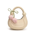 Mini cream crescent handbag for girls with tulip pendant and ribbon detail - White