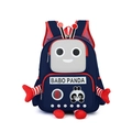 Kinderrucksack im Roboter-Design, Dunkelblau mit roten Akzenten und Babo Panda Logo - Königsblau