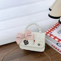 Mini cream tweed princess bag with pearl handle and pink bow for young girls - White Lipstick Style