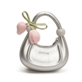 Silver crescent mini handbag for kids with pink tulip charm and round handle - Silver